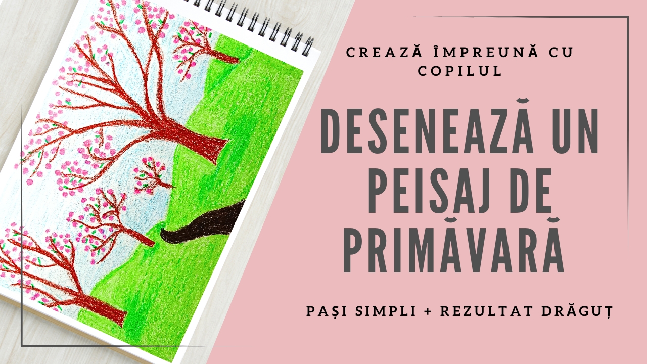 Desenează un peisaj liniștit de primăvară cu creioane cerate